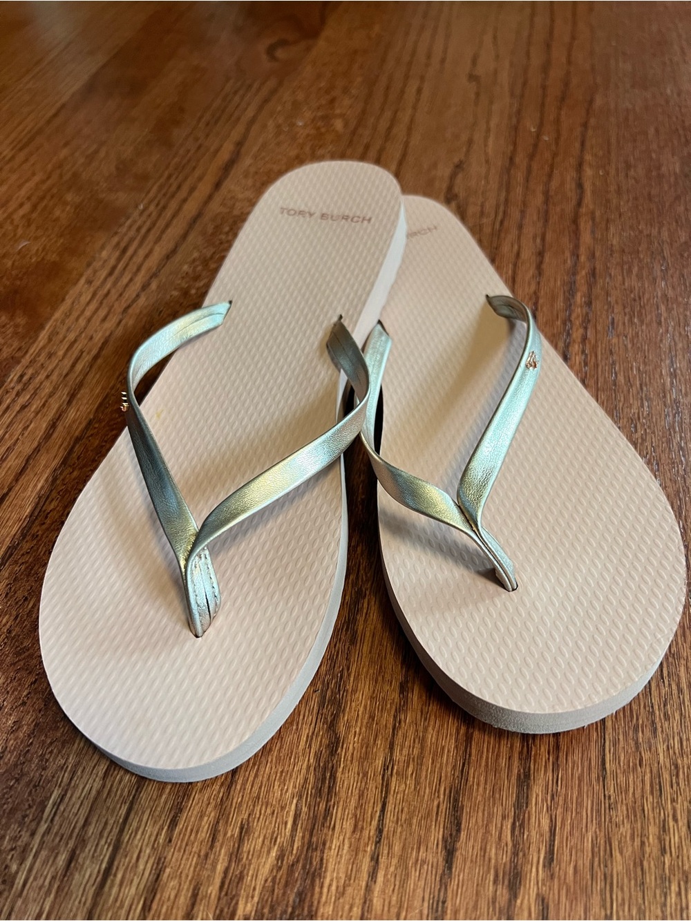 Tory Burch Iridescent Rose Gold-Strap Cream Footbed Flip Flop Sandals
